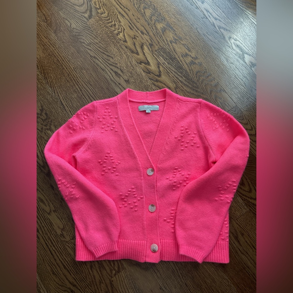 LOFT Vibrant Pink Cardigan Sweater